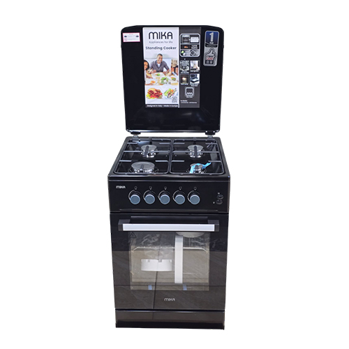 MIKA Standing Cooker 50cm x 60cm 4 Gas Burners, Button Ignition, Full Black MST5060P13EBL