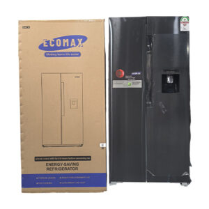Ecomax 430L Side by Side Fridge – No-Frost, Water Dispenser, Dark Silver