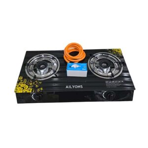 Ailyons 2Gas Burner Table Top Cooker Glass Top 8112 With Pipe &Regulator