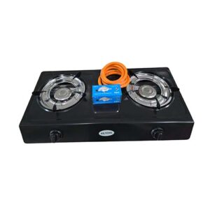 Ailyons 2Gas Burner Table Top Cooker Metallic Top GS017-1 With Pipe &Regulator