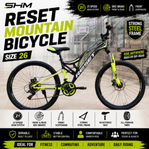 RESET Mountain Bicycle Size 24 with dual suspension and disc brakes for road and off-road riding