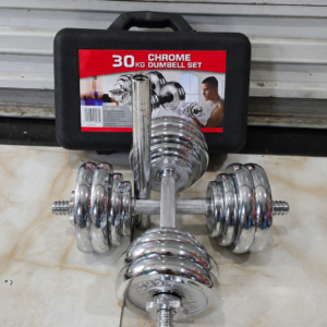 30kg Adjustable Chrome Dumbbell Set with Connector Bar and Carry Case