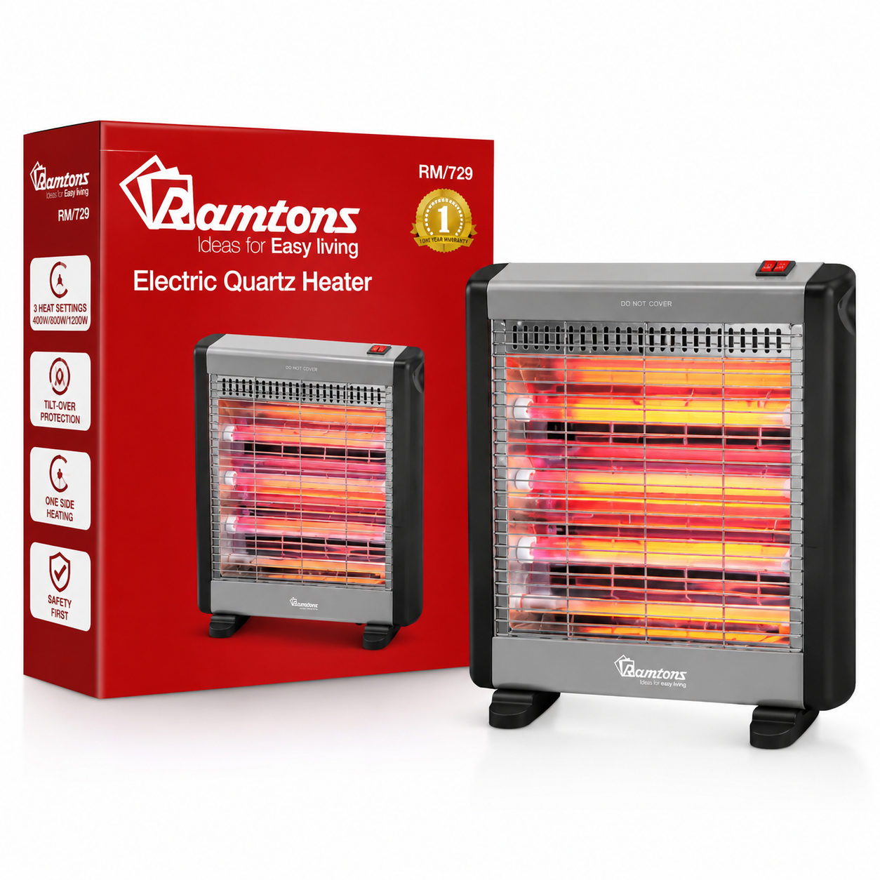 Ramtons RM/729 Electric Room Heater 1200W with Tilt-Over Protection