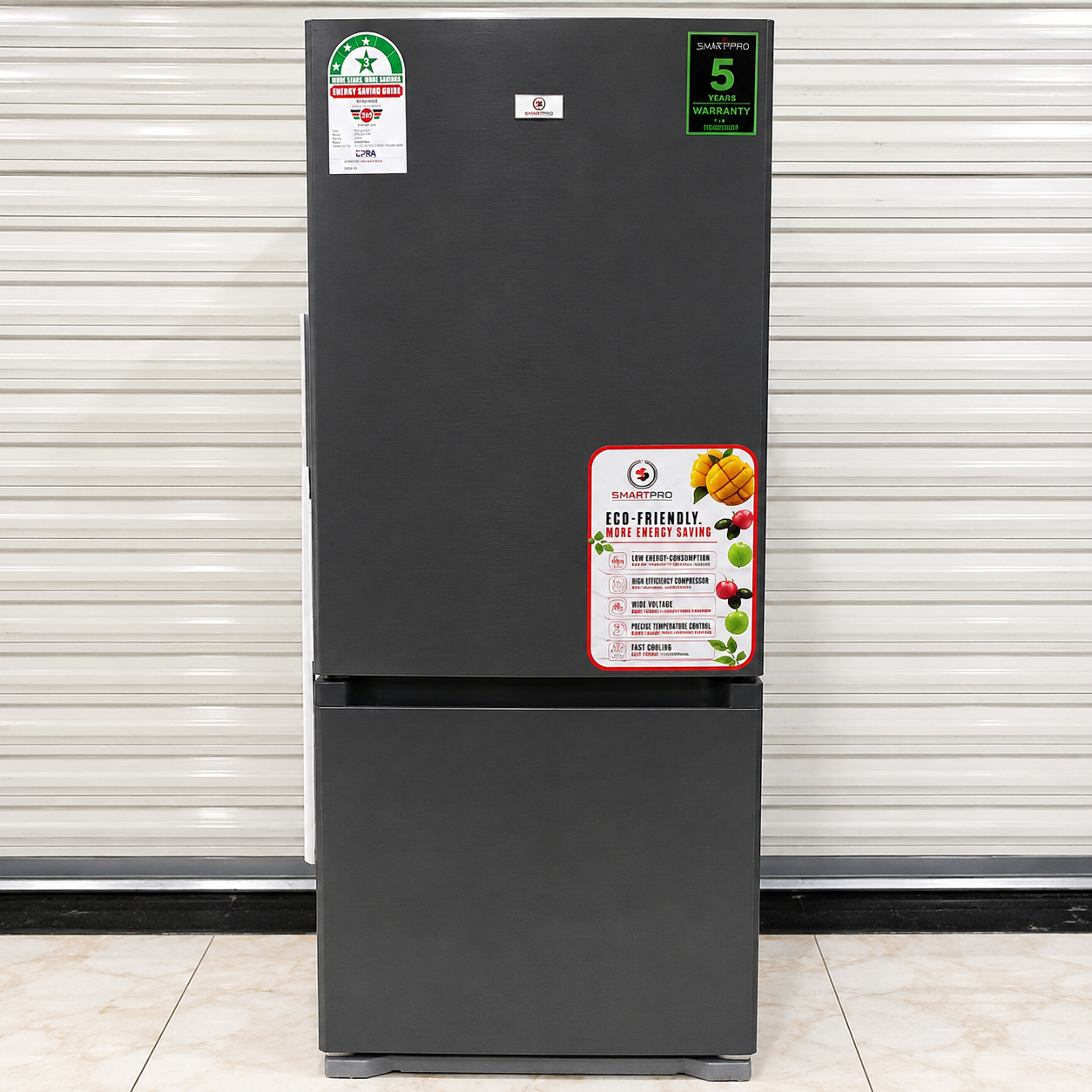 SmartPro SFR-400-DBI 262L Bottom Freezer No Frost Fridge Dark Inox