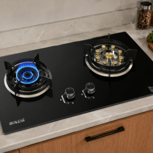 Bolesi BLS-S08 Built-In Double Gas Hob with Tempered Glass Top and Gas Sensor