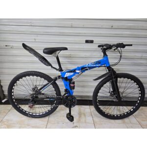 Blue 26 inch folding mountain bike 21 speed full suspension
