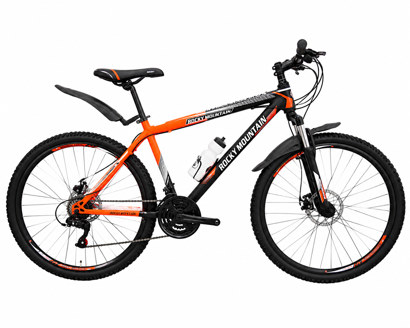 Front mechanical disc brake on Rocky Mountain 29-inch bicycle