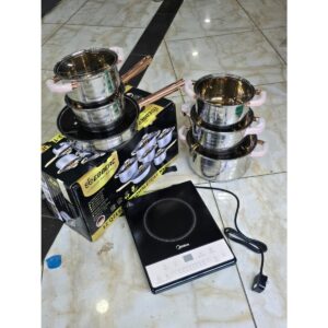 Midea 2100W Induction Cooker Combo with 6-Piece Stainless Steel Induction Cookware Set