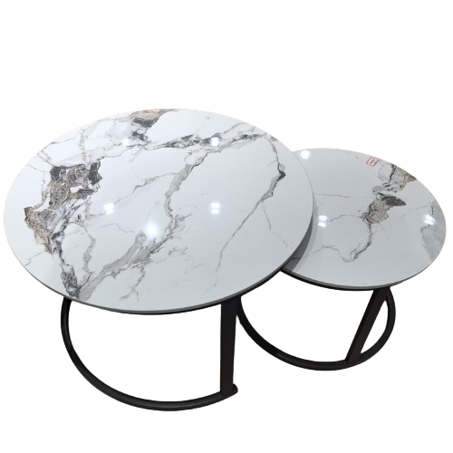 Marble Nesting Coffee Table Set YZ 063 Patek White Black Frame