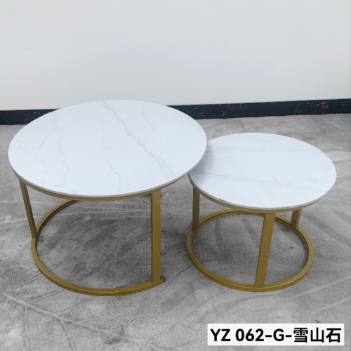 Marble Nesting Coffee Table Set YZ 062-G Snow Mountain Stone Gold Frame