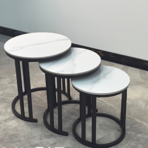 3-in-1 Executive Pure Marble Nesting Table Set D-021 Snow Mountain Stone