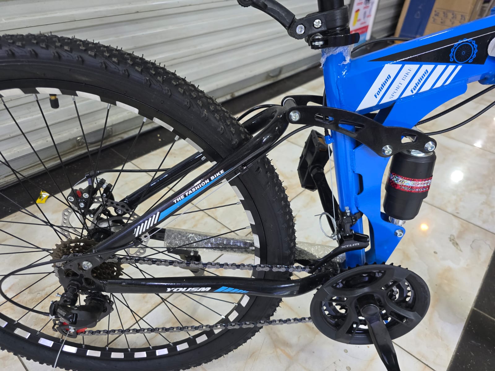 26 Inch Folding Mountain Bike 21 Speed Full Suspension – Dual Disc Brake Blue