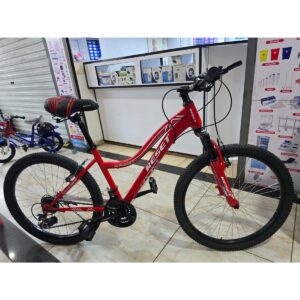 Side view of Reset Mountain Bike Size 24 in red