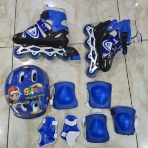 Kids Skates Shoes with Helmet & Guards Blue 39–42