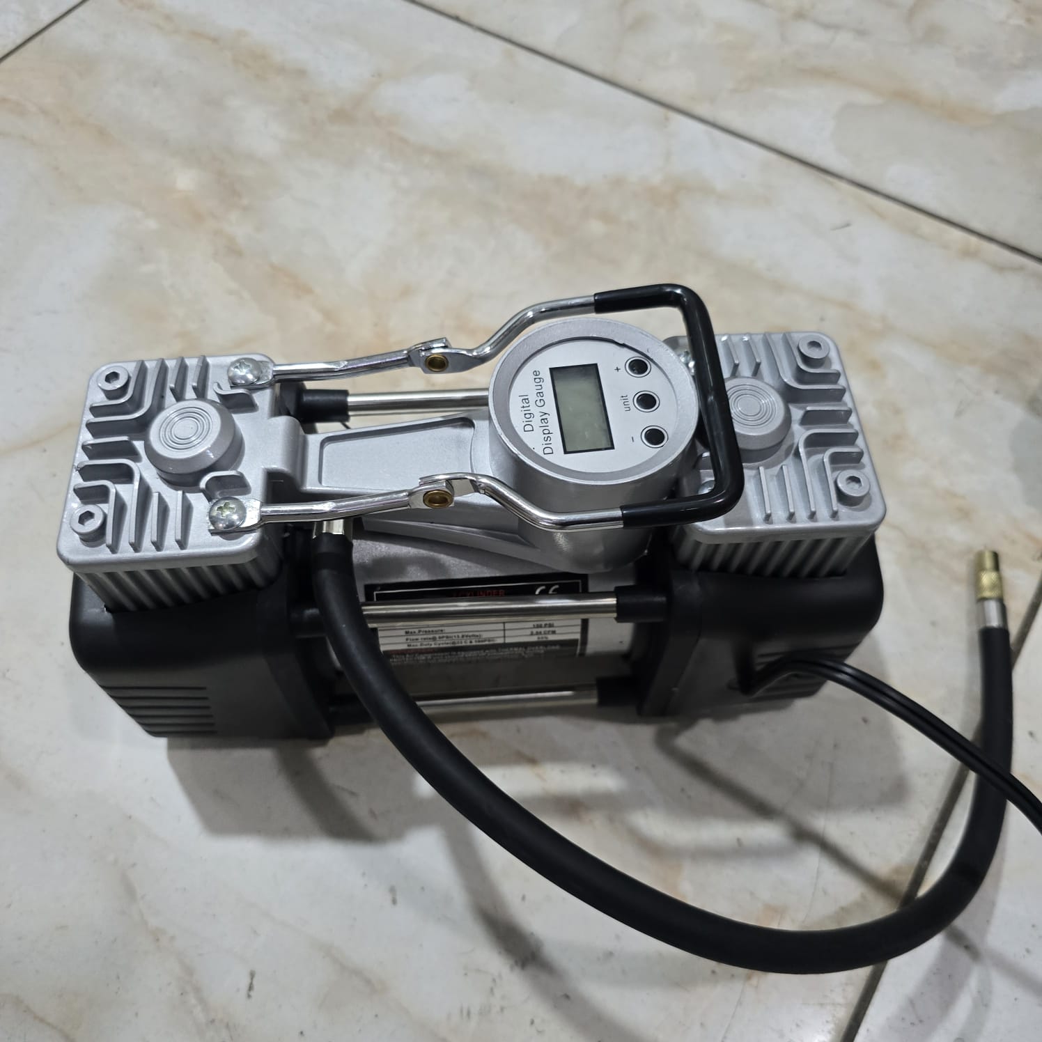 Car Tyre Inflator Air Compressor 150 PSI with Digital Gauge & Tyre Repair Kit – 12V Dual Cylinder
