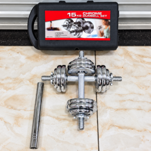 15kg chrome dumbbell set with connector bar and storage case