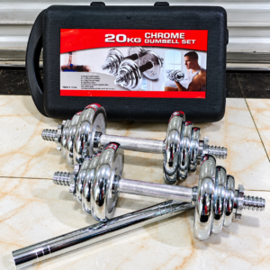 20kg adjustable dumbbell set with chrome plates, connector bar and carry case