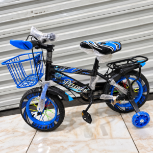 12 inch kids bike with training wheels, basket and rear rack