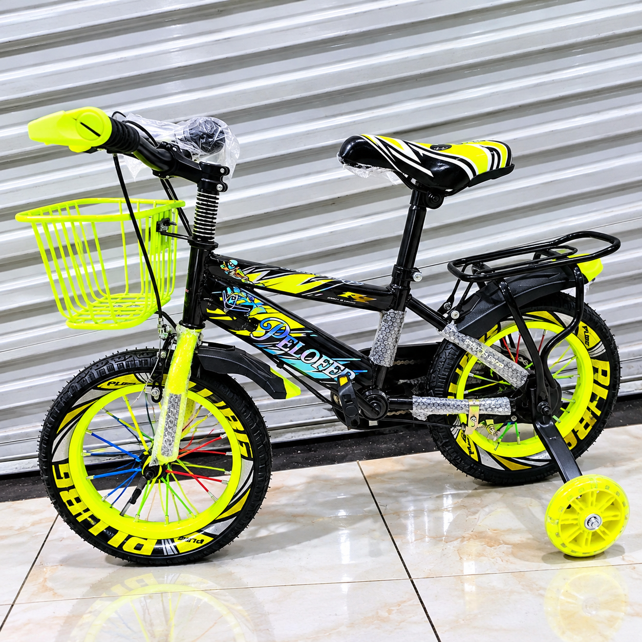 Kids Bicycle Size 16 with training wheels and front basket
